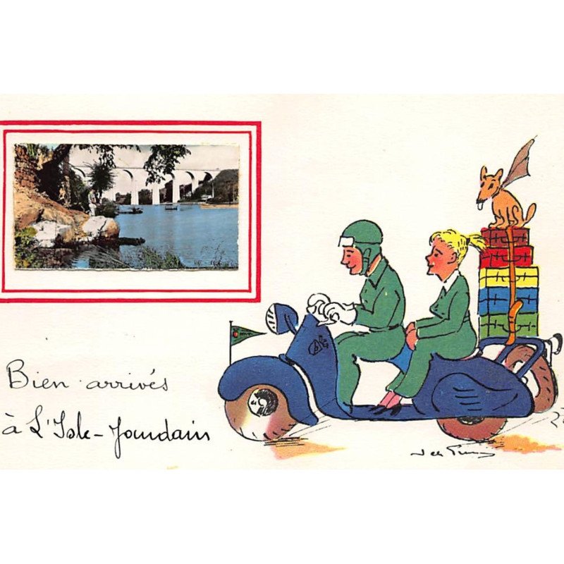 ISLE JOURDAIN : illustration Jean de Pressac, bien arrivés, moto - tres bon etat