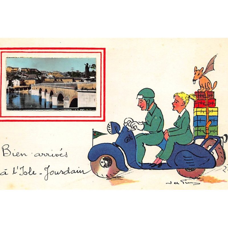 ISLE JOURDAIN : illustration Jean de Pressac, bien arrivés, moto - tres bon etat
