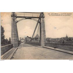 BEAUMONT-sur-SARTHE : le pont suspendu et vue partielle - etat