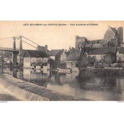 BEAUMONT-sur-SARTHE : pont suspendu et chateau - tres bon etat