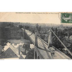 BEAUMONT-sur-SARTHE : le pont suspendu (vue prise du vieux château) - tres bon etat