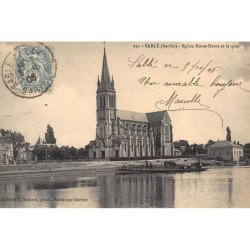 SABLE-sur-SARTHE : eglise notre-dame et le quai - tres bon etat