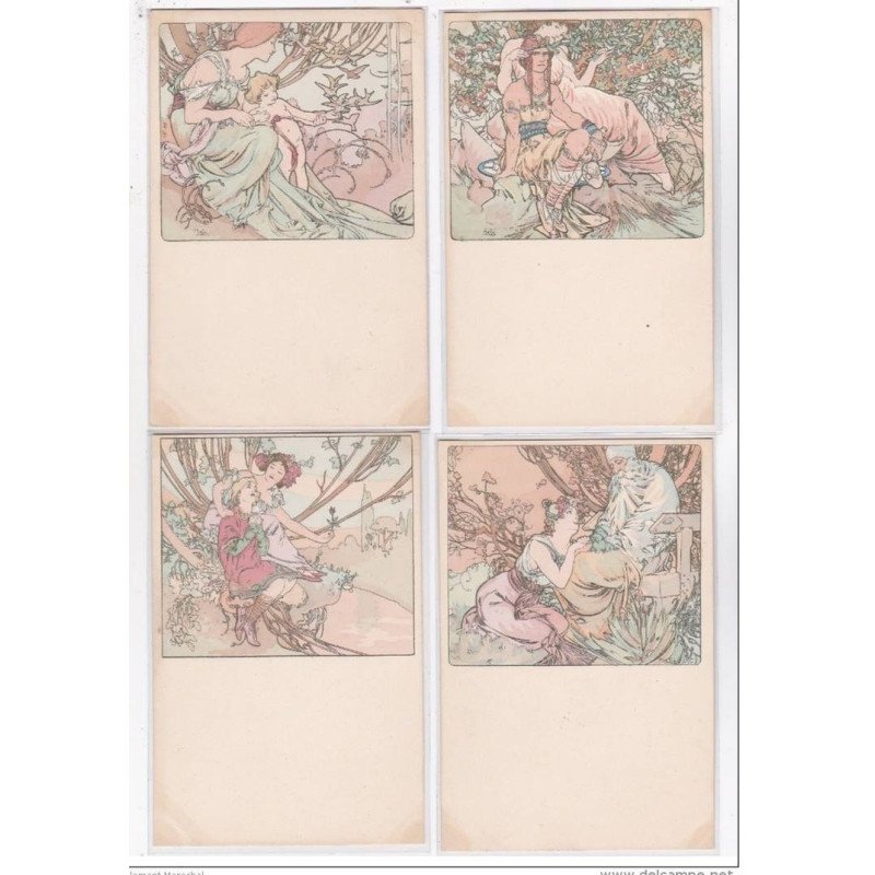 MUCHA Alphonse : série de 4 cartes postales "les Ages de la Vie" - bon état (légères marques d'album)
