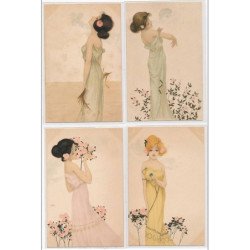 KIRCHNER RAPHAEL : D-28 : "gils with flowers at feet" série de 10 CPA - tres bon etat