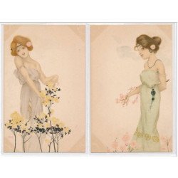 KIRCHNER RAPHAEL : D-28 : "gils with flowers at feet" série de 10 CPA - tres bon etat