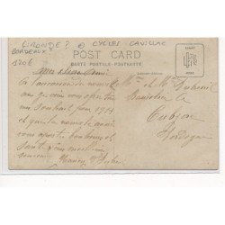 CARTE PHOTO A LOCALISER : gironde(?) bordeaux(?) cycles cavillac, automobile, pneu goodrich cavillac - tres bon etat