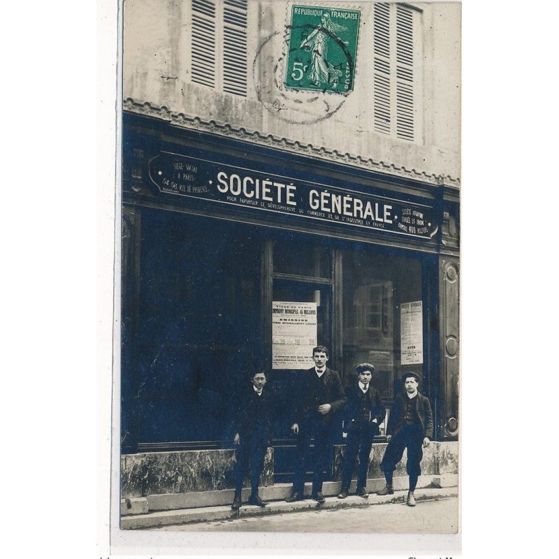 CARTE PHOTO A LOCALISER : paris(?) banque, societe generale - tres bon etat