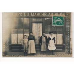 CARTE PHOTO A LOCALISER : picardie(?) cafe du marché au blé, Houziaux - tres bon etat