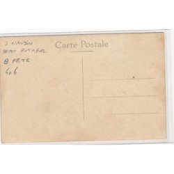 CARTE PHOTO A LOCALISER : J. Naudin, depot butagaz, fete, attelage - tres bon etat