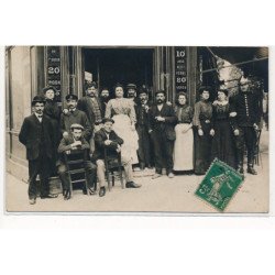 CARTE PHOTO A LOCALISER : paris(?) cachet de autun à cravant, cafe - tres bon etat