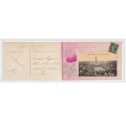 ARRAS : carte double """"un bonjour de ARRAS ( papier a l'intérieur) (gaufrée) vers 1910 - très bon état