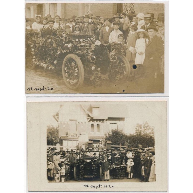 CARTE PHOTO A LOCALISER : fete, automobile 2CPA - tres bon etat