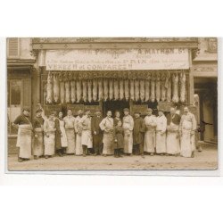 CARTE PHOTO A LOCALISER : paris(?)boucherie mathan stevenier - tres bon etat