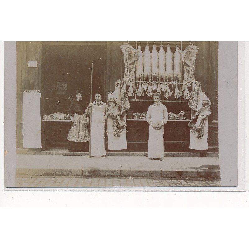 CARTE PHOTO A LOCALISER : boucherie, paris(?) - tres bon etat