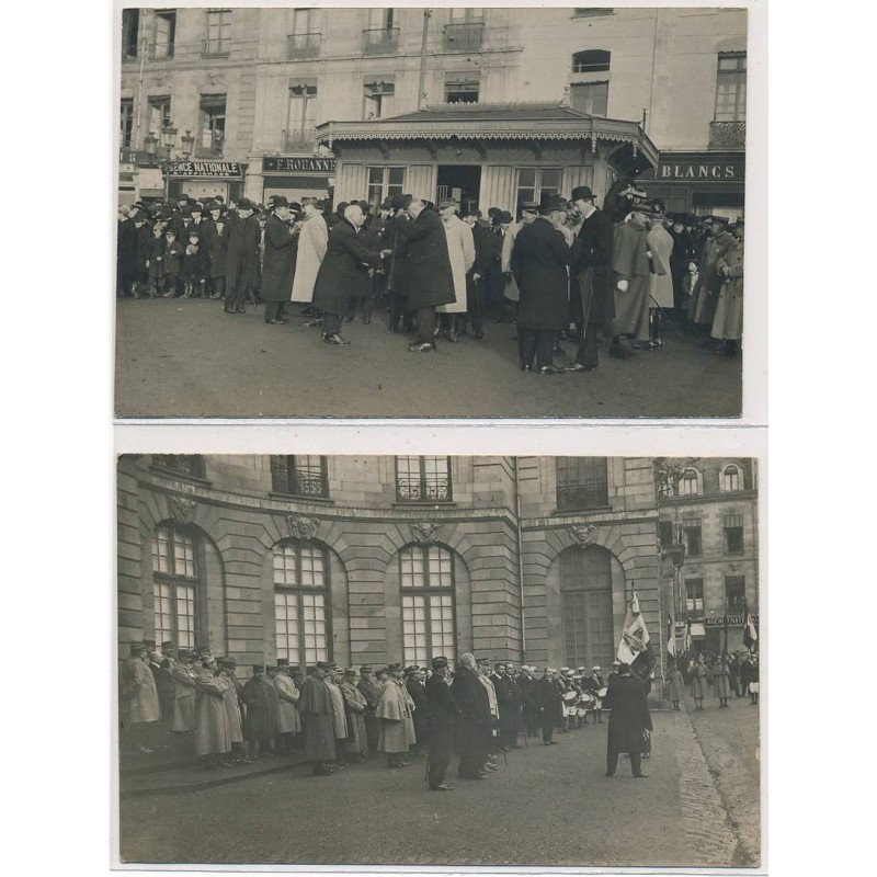 CARTE PHOTO A LOCALISER : ceremonie militaire, tramways electriques 2cpa - tres bon etat