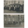 CARTE PHOTO A LOCALISER : ceremonie militaire, tramways electriques 2cpa - tres bon etat