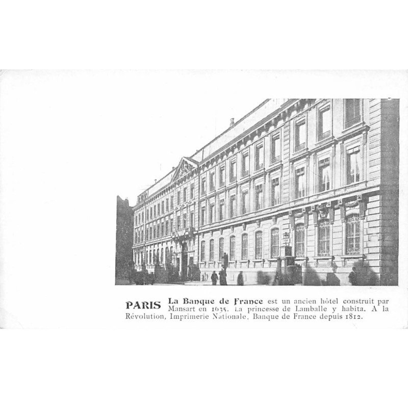 BANQUE DE FRANCE - PARIS : un ancien hotel construit par mansart en 1635 - tres bon etat