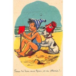 BOURET Germaine : MD 625 - enfant et chien a  la plage - très bon état