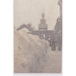 PONTARLIER : carte photo d'une rue sous la neige en 1907 - très bon état