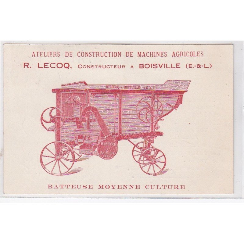 BOISVILLE : atelier de construction de machines agricoles LECOQ (batteuse) publicité - très bon état