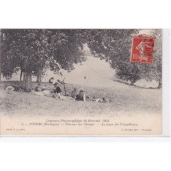 Concours photographique du Bournat en 1903 : PAYZAC - travaux des champs - le repos des travailleurs - très bon état