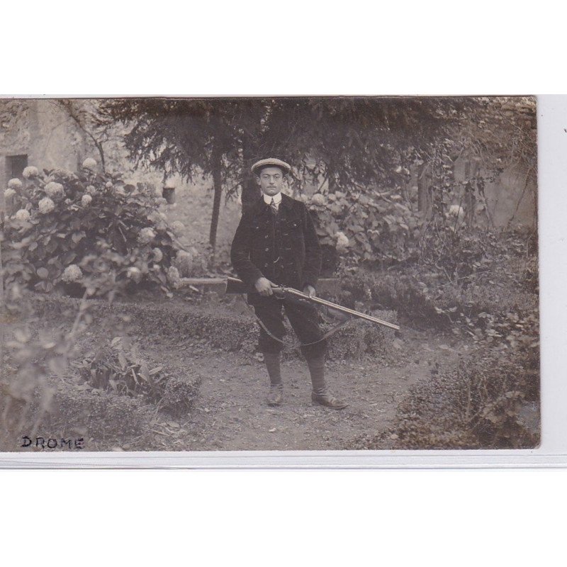 DROME : carte photo d'une scène de chasse (photo Bresson à Bourg les Valence) - très bon état