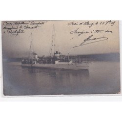 ROCHEFORT : carte photo du contre torpilleur "Escopette" descendant la Charente (voyagée du Vietnam) - bon état