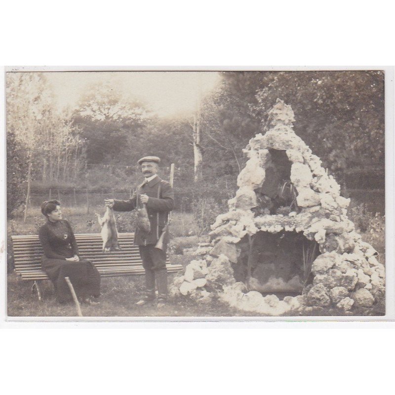 A LOCALISER : carte photo d'un retour de chasse à tir (fontaine) - très bon état