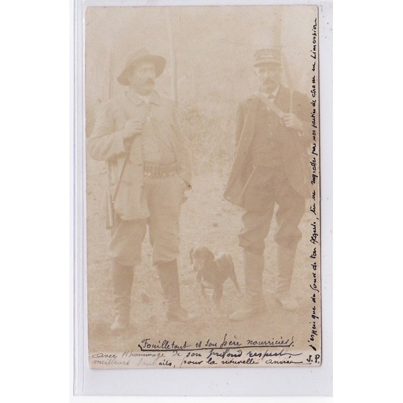Carte photo d'une scène de chasse en Limousin vers 1902 - très bon état