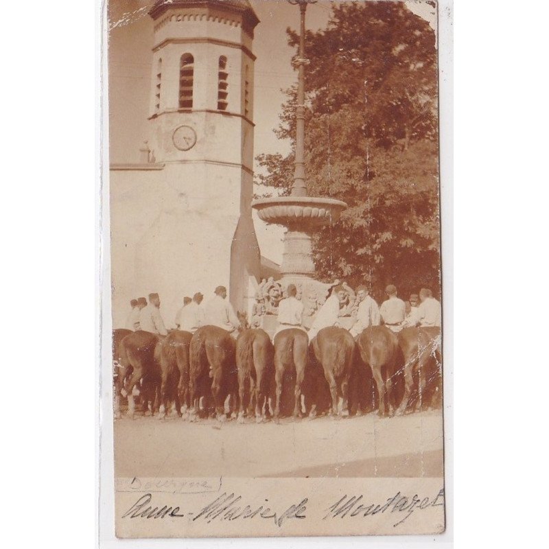 DOURGNE : carte photo de cavaliers devant l'église - très bon état