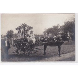 THIBERVILLE: carte photo d'un attelage pendant la fête des fleurs (envoyée de Fontaine La Louvet- photo Walter à Bernay)