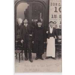 PARIS 5ème : carte photo du café à l'angle de la rue du petit pont et de la rue de la Bucherie - très bon état