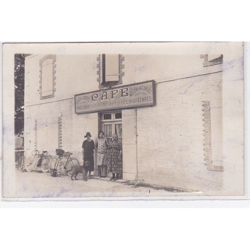 BLETTERANS : carte photo du café du champ de foire (chaux lourde et grasse) (vélo)- bon état (traces)