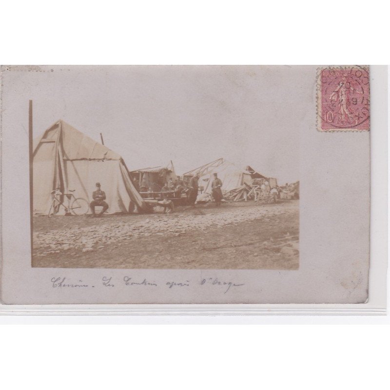 CHENOVE : carte photo du camp militaire apres l'orage en 1904 - très bon état