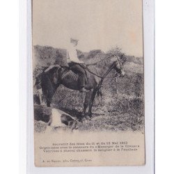 GUERET AVIATION : souvenir des fêtes de 1913 - Védrines à cheval chassant le sanglier à LA FEUILLADE - état