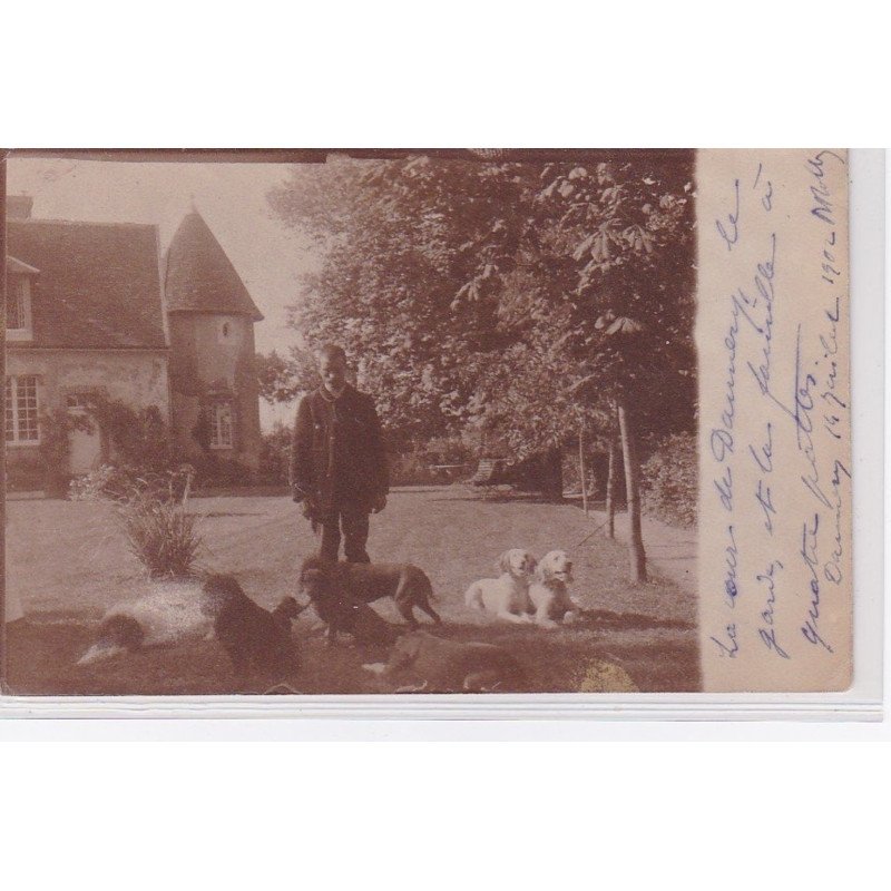 DAUNERY : carte photo du garde de la propriété (chien de chasse) - très bon état