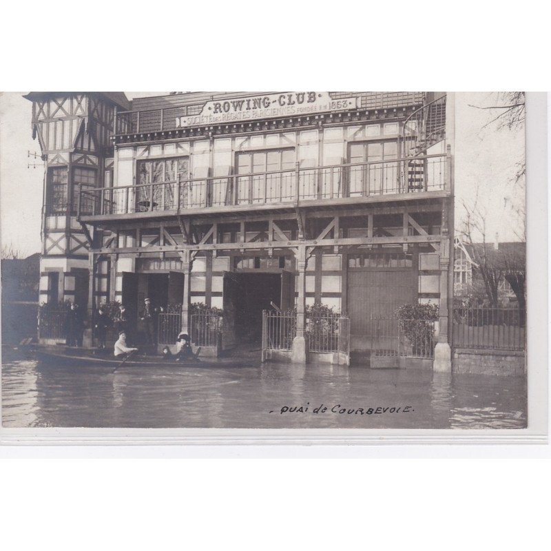 COURBEVOIE : carte photo du Rowing Club pendant les inondations (club d'aviron)rowing club - très bon état