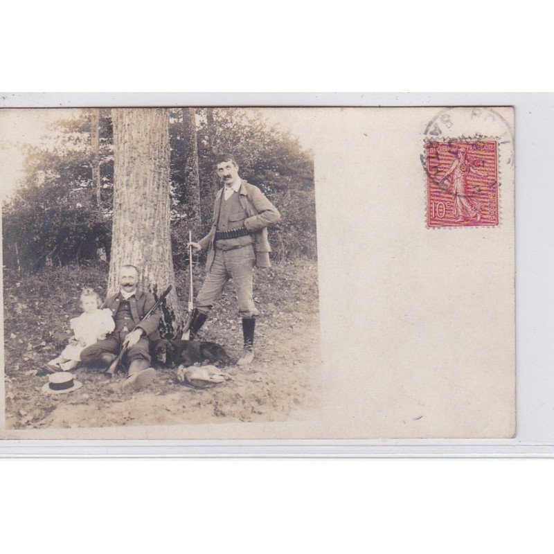 Environs de BOULOIRE : carte photo d'une scène de chasse vers 1907 (chasseur) - très bon état