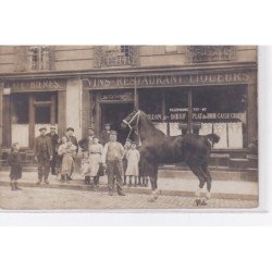 PARIS 15 ème : carte photo du café restaurant LECUYER (avec un cheval) - très bon état