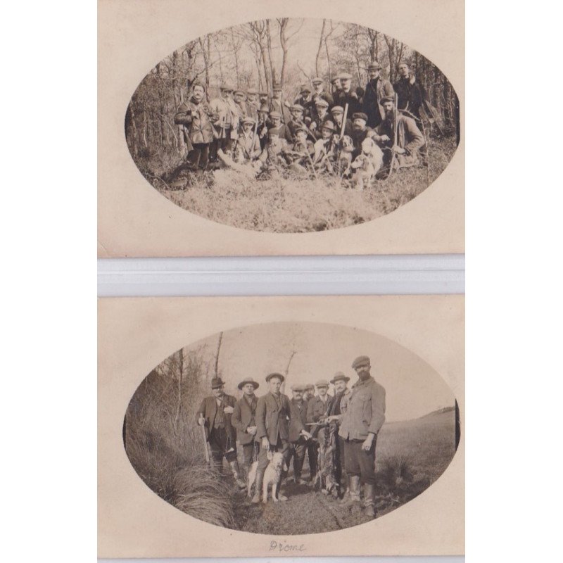 DROME : lot de 2 cartes photos de scènes de chasse (photo CHARVAT à GRAND SERRE)- bon état