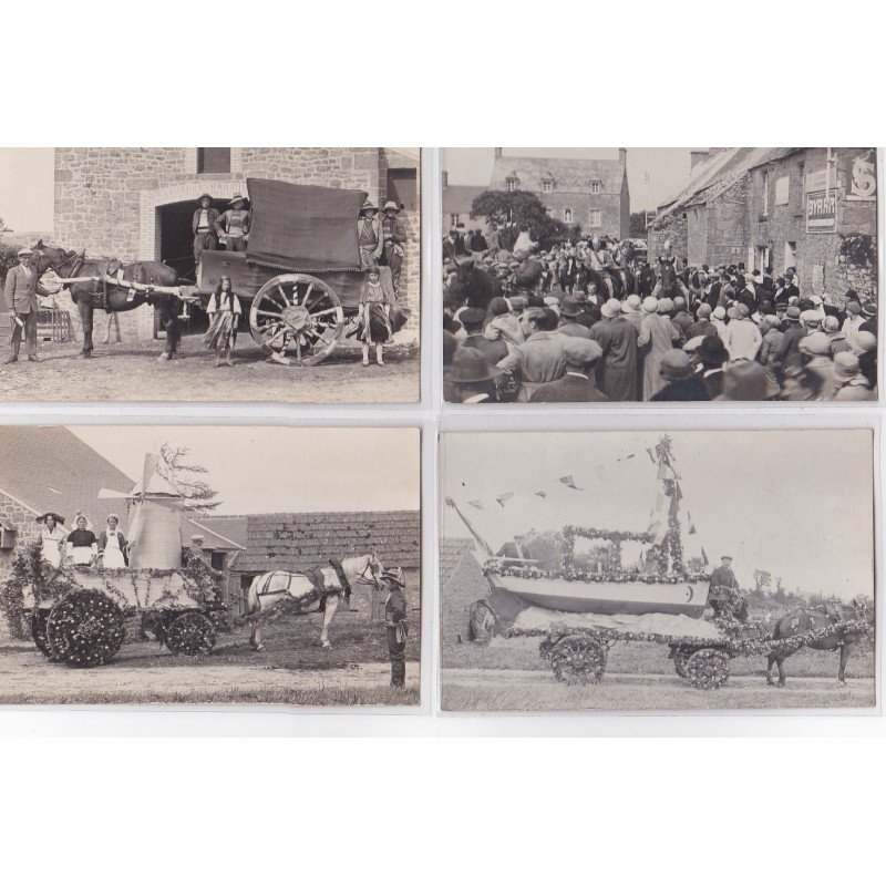 A LOCALISER (environs de CHERBOURG) : lot de 4 cartes photo d'une cavalcade (moulin) - très bon état