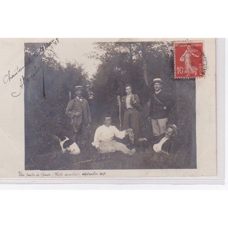 CHANTEMERLE : carte photo d'une partie de chasse en 1907 - très bon état
