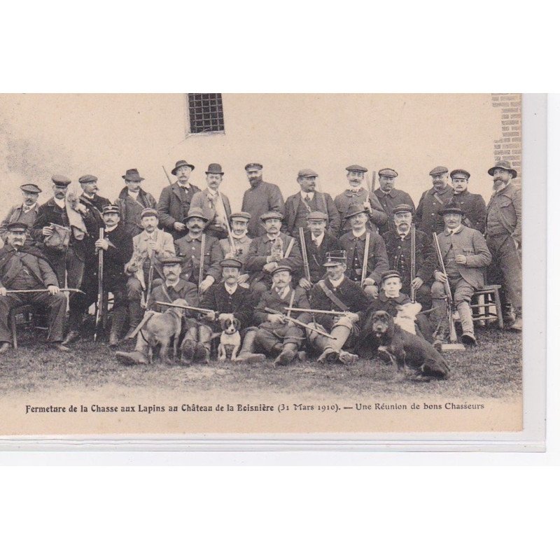 Fermeture de la chasse aux lapins au Chateau de la Boisnière en 1910 (une réunion de bons chasseurs) - très bon état