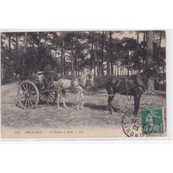 ARCACHON : lot de 2 cartes photo et d'une cpa - voiture à sable et attelage) - état
