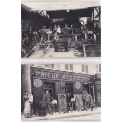 BRAY SUR SEINE : lot de 2 cartes photo de l'atelier PRIEUR (mécanicien - automobile) - très bon état