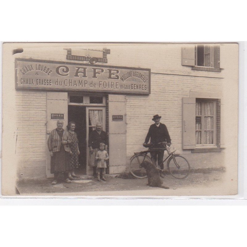 BLETTERANS : carte photo du café du champ de foire (chaux lourde et grasse) (vélo)- très bon état