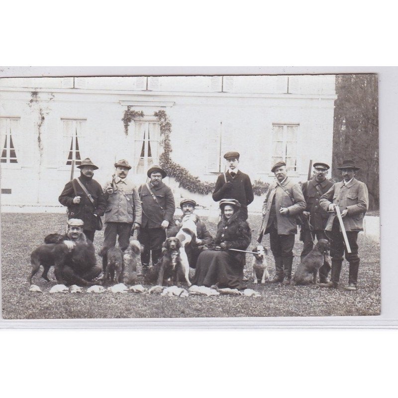 GREZ SUR LOING : carte photo d'une scène de chasse - très bon état
