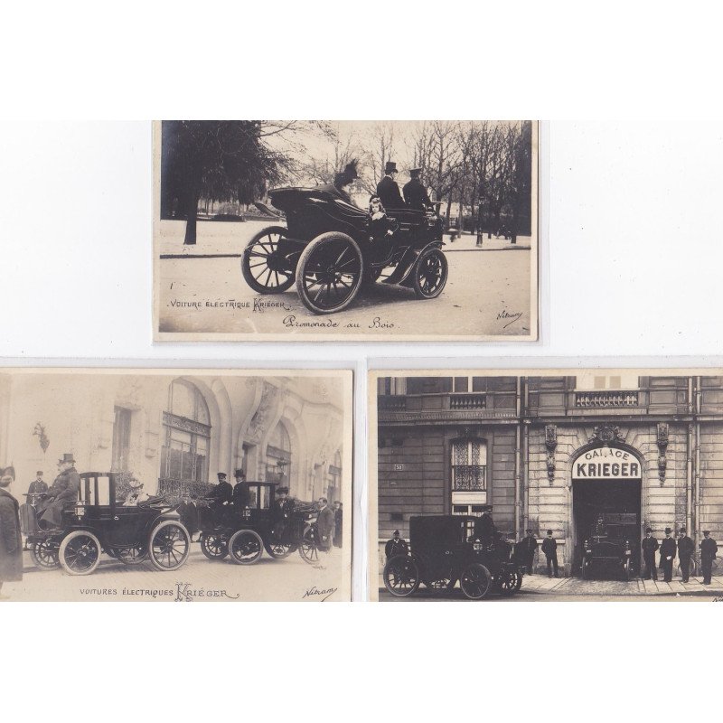 PARIS 8ème : lot de 5 cartes postales bromure gare et voitures électriques KRIEGER - très bon état