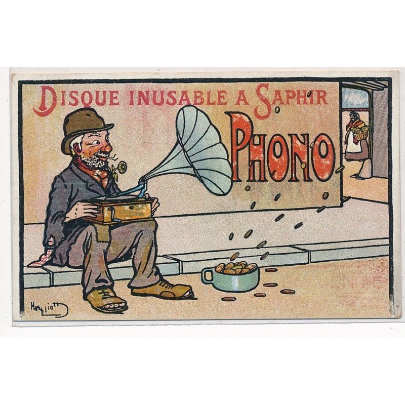 PUBLICITE : HARRY ELLIOTT - "disque inusable a  saphir (phono - mendiant - phonographe) - très bon etat