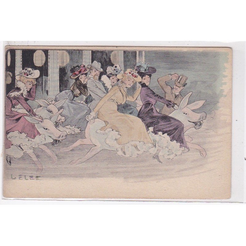 Collection des Cent : carte postale illustrée par Lelée (manège - cochons) - état (légende coupée)